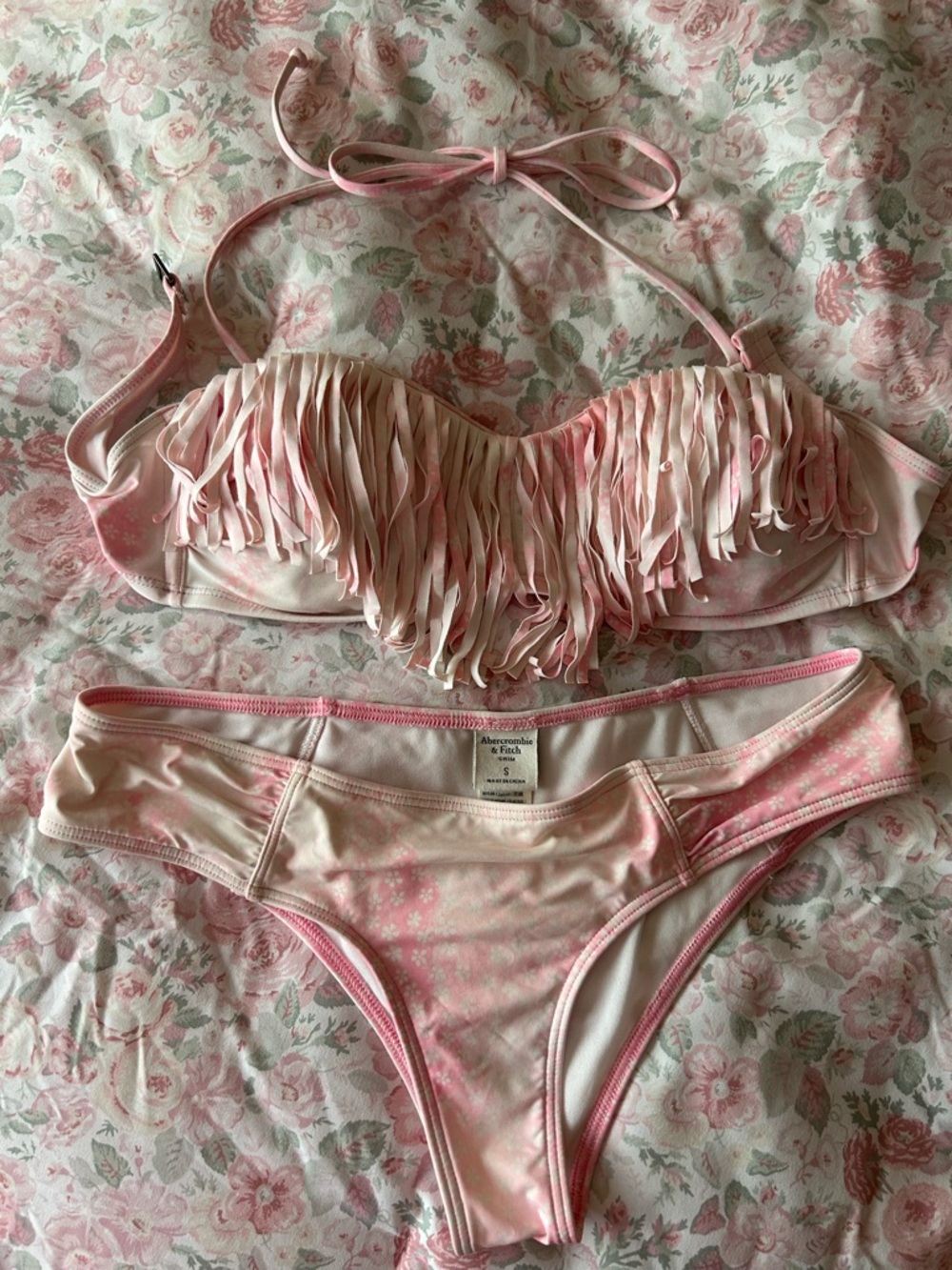 Abercrombie & Fitch Light Pink Fringe Retro Vintage Bikini Set